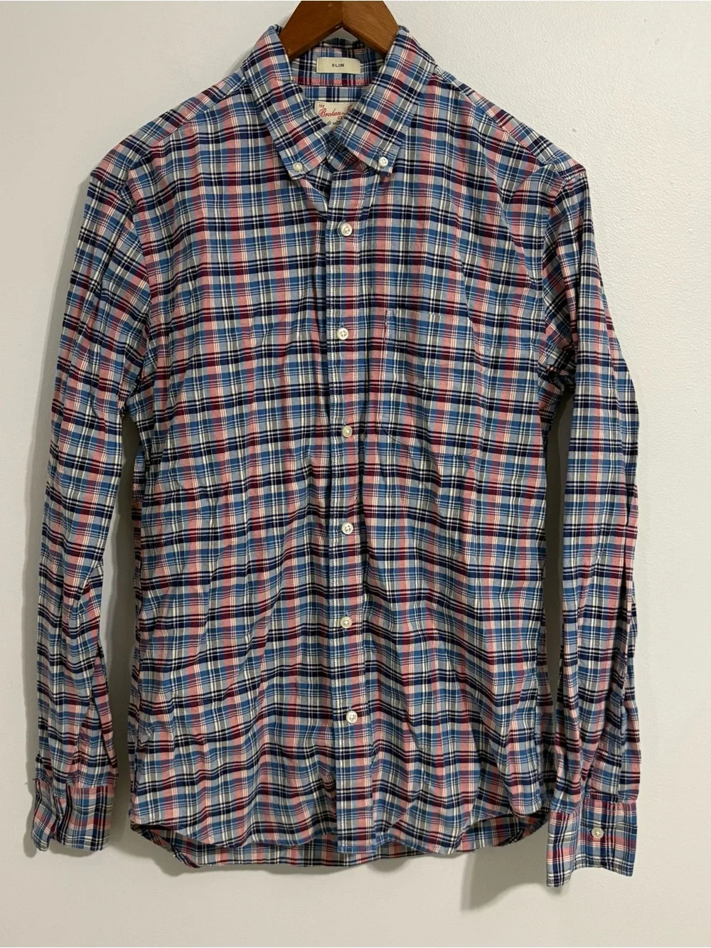 The Broken- In Oxford by J Crew Slim Men's Plaid Red & Blue Button Down Medium